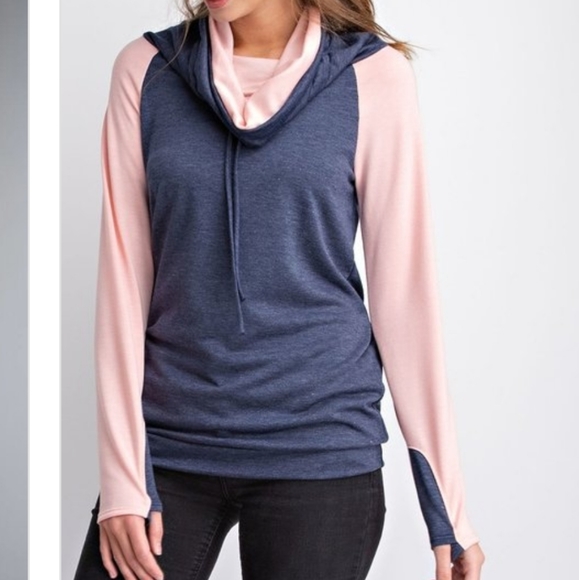 12 Pm By Mon Ami Sweaters - Navy/Peach Cowlneck Longsleeve